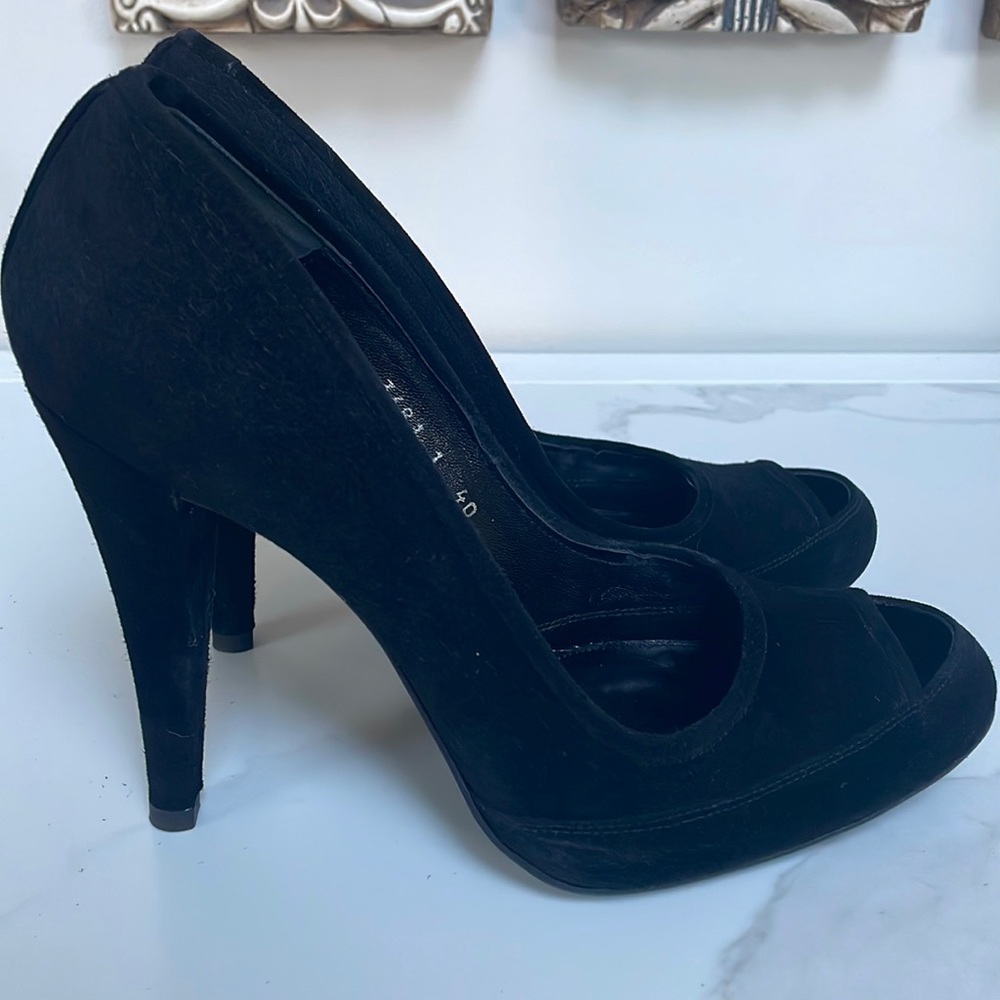 EUC Pedro Garcia Black Suede Open Toe Pumps EU 40 US 9-9.5